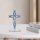 Maxbell Maxbell Standing Cross Figurine Religious Sculpture for Indoor Thanksgiving Entrance Silver Blue