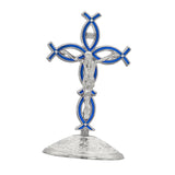 Maxbell Maxbell Standing Cross Figurine Religious Sculpture for Indoor Thanksgiving Entrance Silver Blue