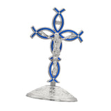 Maxbell Maxbell Standing Cross Figurine Religious Sculpture for Indoor Thanksgiving Entrance Silver Blue