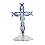 Maxbell Maxbell Standing Cross Figurine Religious Sculpture for Indoor Thanksgiving Entrance Silver Blue