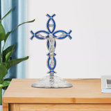 Maxbell Maxbell Standing Cross Figurine Religious Sculpture for Indoor Thanksgiving Entrance Silver Blue