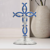 Maxbell Maxbell Standing Cross Figurine Religious Sculpture for Indoor Thanksgiving Entrance Silver Blue