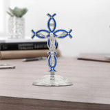 Maxbell Maxbell Standing Cross Figurine Religious Sculpture for Indoor Thanksgiving Entrance Silver Blue