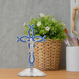 Maxbell Maxbell Standing Cross Figurine Religious Sculpture for Indoor Thanksgiving Entrance Silver Blue
