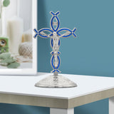 Maxbell Maxbell Standing Cross Figurine Religious Sculpture for Indoor Thanksgiving Entrance Silver Blue