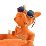 Dog Statue with Storage Tray Figurine for TV Cabinet Desktop Living Room Orange