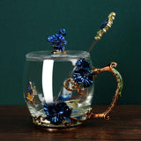Maxbell Maxbell Coffee Mug with Lid Her Mom Wedding Wife Women Birthday Glass Enamel Tea Cup Blue