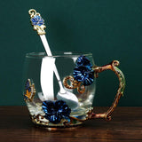 Maxbell Maxbell Coffee Mug with Lid Her Mom Wedding Wife Women Birthday Glass Enamel Tea Cup Blue