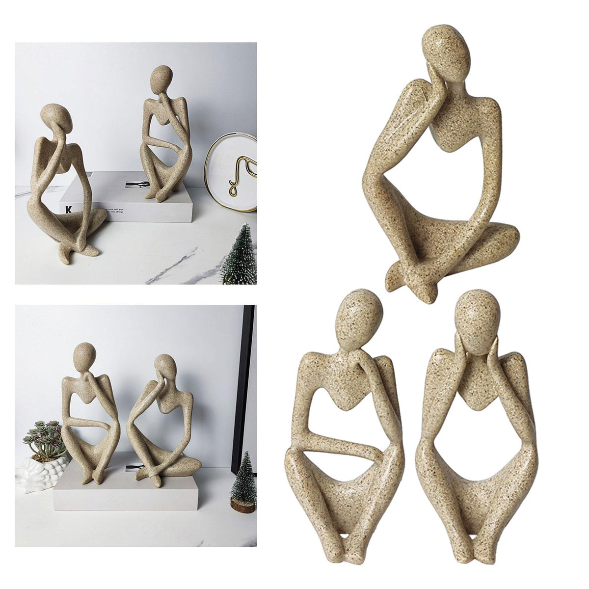 Maxbell 3 Pieces Resin Abstract Thinker Figurine Table Ornament for Hotels Fireplace Brown