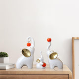 Maxbell Maxbell 3Pcs Elephant Sculptures Elephant Family Figurines for Hotel Desk TV Cabinet white golden