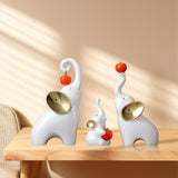 Maxbell Maxbell 3Pcs Elephant Sculptures Elephant Family Figurines for Hotel Desk TV Cabinet white golden