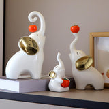 Maxbell Maxbell 3Pcs Elephant Sculptures Elephant Family Figurines for Hotel Desk TV Cabinet white golden