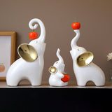 Maxbell Maxbell 3Pcs Elephant Sculptures Elephant Family Figurines for Hotel Desk TV Cabinet white golden