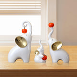 Maxbell Maxbell 3Pcs Elephant Sculptures Elephant Family Figurines for Hotel Desk TV Cabinet white golden