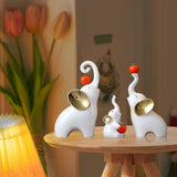 Maxbell Maxbell 3Pcs Elephant Sculptures Elephant Family Figurines for Hotel Desk TV Cabinet white golden