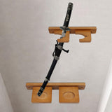 Wall Mount Sword Holder Tanto Flute Storage Rack Vertical Display Decorative 2 Slots