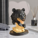 Black Bear Statue Tabletop Ornament for Office Table Centerpiece Living Room Style F