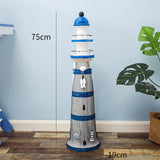 Lighthouse Statue Birthday Gift Wood Figurine for Housewarming Indoor Hotels Blue