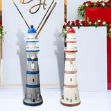 Lighthouse Statue Birthday Gift Wood Figurine for Housewarming Indoor Hotels Blue