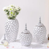 Porcelain Ginger Jar with Lid Ceramic Vase for Storage Tank Livingroom Party L Silver