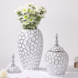 Porcelain Ginger Jar with Lid Ceramic Vase for Storage Tank Livingroom Party L Silver