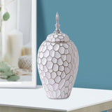 Porcelain Ginger Jar with Lid Ceramic Vase for Storage Tank Livingroom Party M Silver