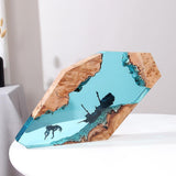 Clear Resin Bedside Night Light Wood Base for Housewarming Bedroom Yoga Room 8inch