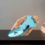 Clear Resin Bedside Night Light Wood Base for Housewarming Bedroom Yoga Room 8inch