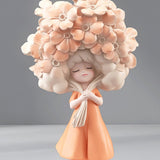 Flower Girl Statue Ideal Gift Table Decoration for Cabinet Desktop Fireplace Orange