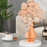 Flower Girl Statue Ideal Gift Table Decoration for Cabinet Desktop Fireplace Orange