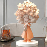 Flower Girl Statue Ideal Gift Table Decoration for Cabinet Desktop Fireplace Orange