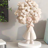 Flower Girl Statue Ideal Gift Table Decoration for Cabinet Desktop Fireplace Apricot