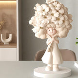 Flower Girl Statue Ideal Gift Table Decoration for Cabinet Desktop Fireplace Apricot