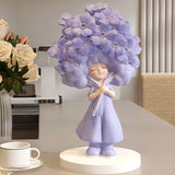 Flower Girl Statue Ideal Gift Table Decoration for Cabinet Desktop Fireplace Blue