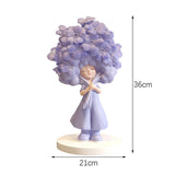 Flower Girl Statue Ideal Gift Table Decoration for Cabinet Desktop Fireplace Blue