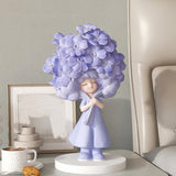 Flower Girl Statue Ideal Gift Table Decoration for Cabinet Desktop Fireplace Blue