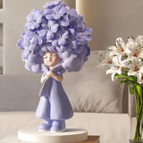 Flower Girl Statue Ideal Gift Table Decoration for Cabinet Desktop Fireplace Blue