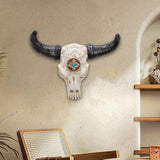 Resin Cow Head Wall Decor Ornaments Wall Hanging Art for Bedroom Living Room Silver Horns