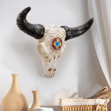 Resin Cow Head Wall Decor Ornaments Wall Hanging Art for Bedroom Living Room Silver Horns
