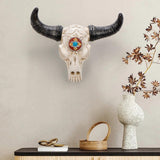 Resin Cow Head Wall Decor Ornaments Wall Hanging Art for Bedroom Living Room Silver Horns