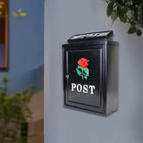 Maxbell Newspaper Holder Box Decorative Drop Box for Outside House Front Door Garden red rose black box