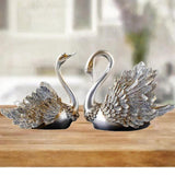 Maxbell 2Pcs Swan Ornament Home Living Room Resin Party Valentines Day Swan Figurine silver
