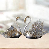 Maxbell 2Pcs Swan Ornament Home Living Room Resin Party Valentines Day Swan Figurine silver