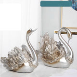Maxbell 2Pcs Swan Ornament Home Living Room Resin Party Valentines Day Swan Figurine silver