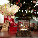 Maxbell Christmas Snow Globe Lantern Xmas Decorations for Farmhouse Entrance Desktop Brown Santa Claus
