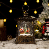 Maxbell Christmas Snow Globe Lantern Xmas Decorations for Farmhouse Entrance Desktop Brown Santa Claus