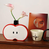 Apples Shape Vase Crafts Tabletop Ornament for Farmhouse Cabinet Dining Room Red