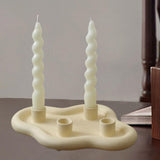 Taper Candle Holder Tray Church Hotel New Year Christmas Ceramic Candlestick Beige