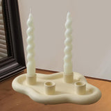 Taper Candle Holder Tray Church Hotel New Year Christmas Ceramic Candlestick Beige