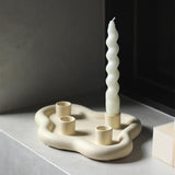 Taper Candle Holder Tray Church Hotel New Year Christmas Ceramic Candlestick Beige